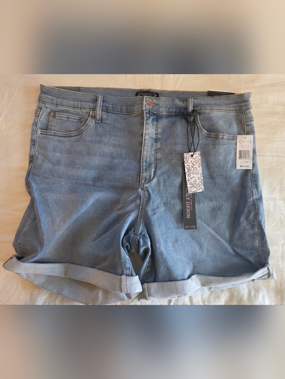 NEW Nanette Lepore Light Blue Rolled Hem Denim Shorts Size 20W